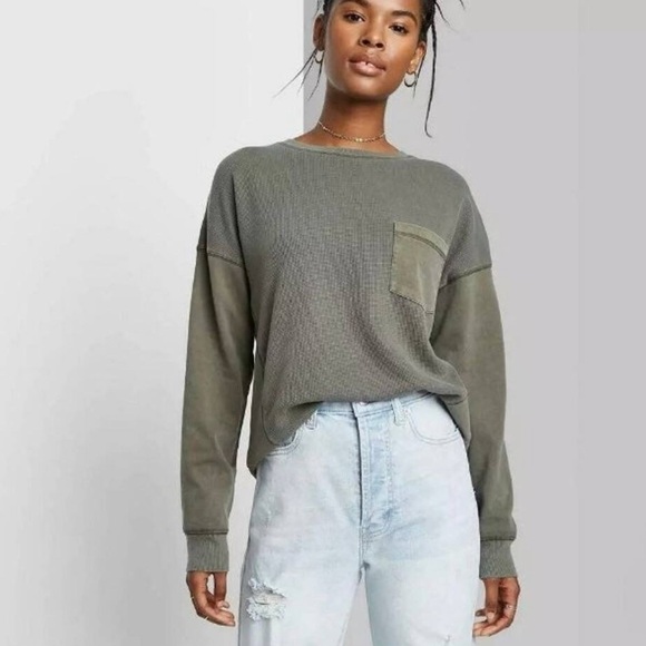 wild fable Tops - Wild Fable | Size L | Olive Long Sleeve Waffle Shirt